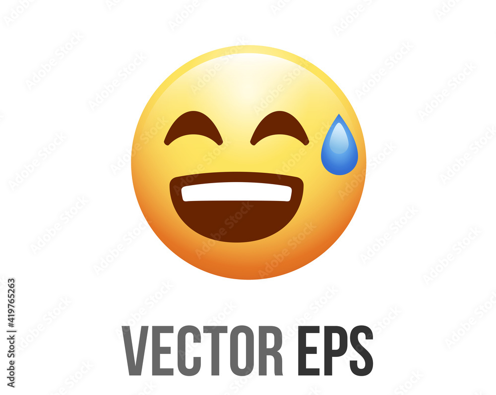 Fototapeta premium Vector gradient yellow careless face flat icon with blue sweat