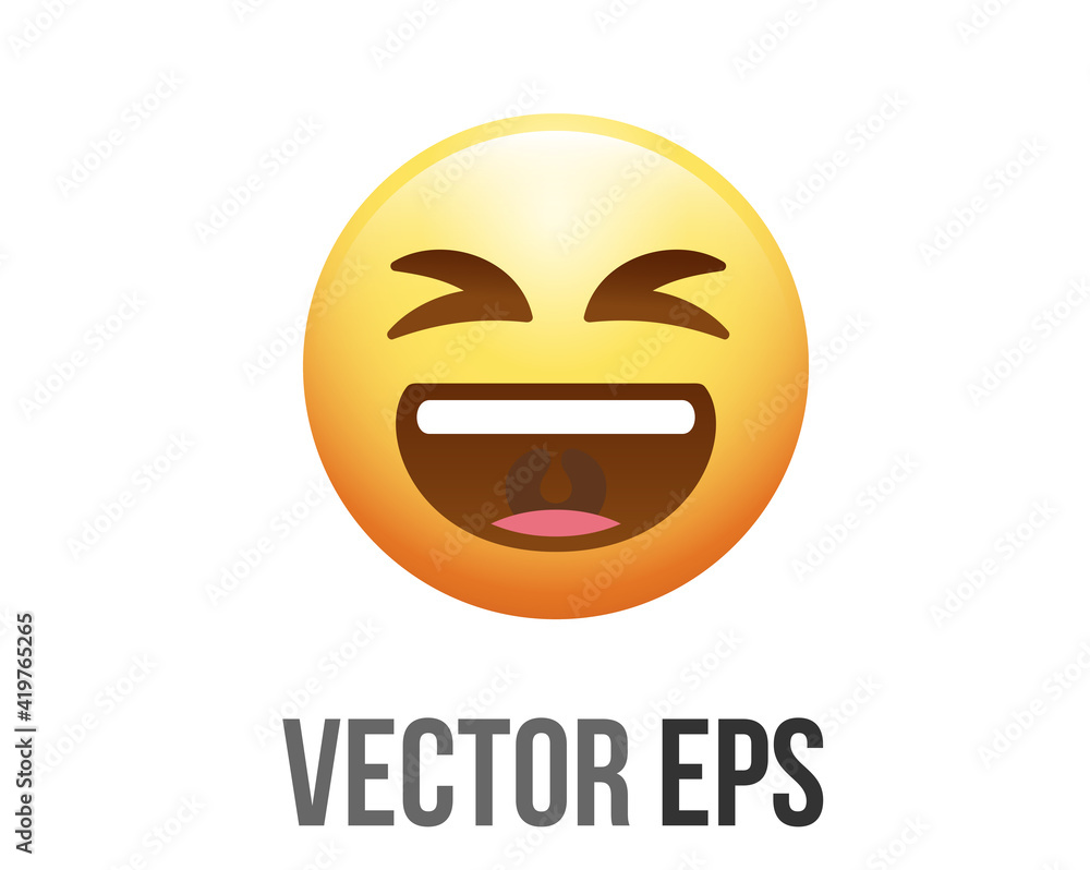 Vector yellow happy laughing face icon with closing eyes Vector yellow happy laughing face icon with closing eyes