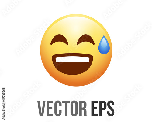 Vector gradient yellow careless face flat icon with blue sweat