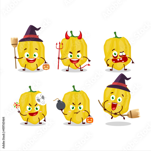 Halloween expression emoticons with cartoon character of yellow habanero