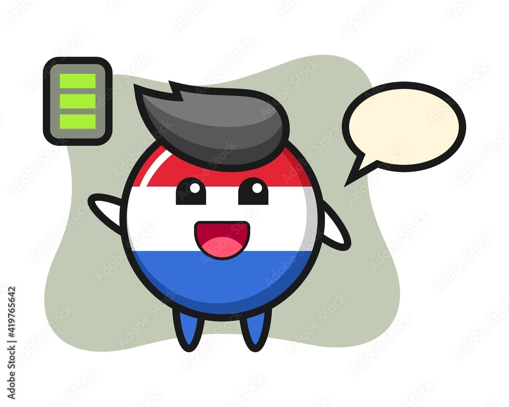 Netherlands flag badge mascot character with energetic gesture Netherlands flag badge mascot character with energetic gesture