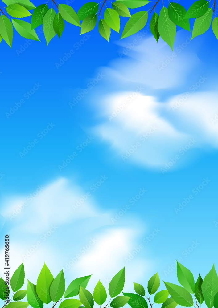 Obraz premium 葉っぱのフレーム 青空