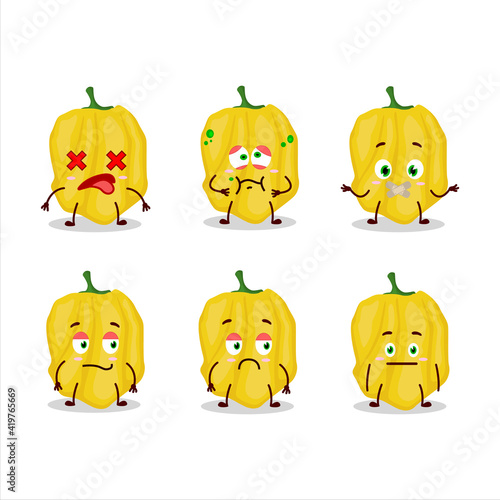 Yellow habanero cartoon character with nope expression