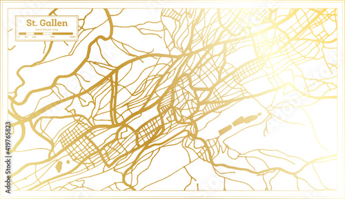 St. Gallen Switzerland City Map in Retro Style in Golden Color. Outline Map.