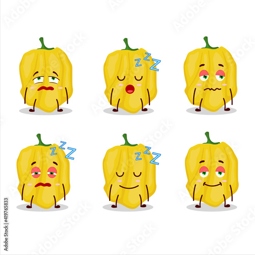Cartoon character of yellow habanero with sleepy expression