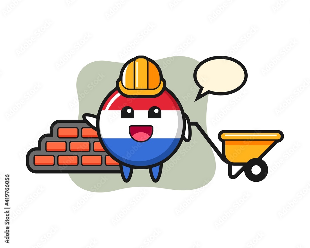 Cartoon character of netherlands flag badge as a builder