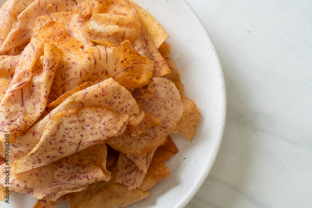 Taro Chips - fried or baked sliced taro Taro Chips - fried or baked sliced taro