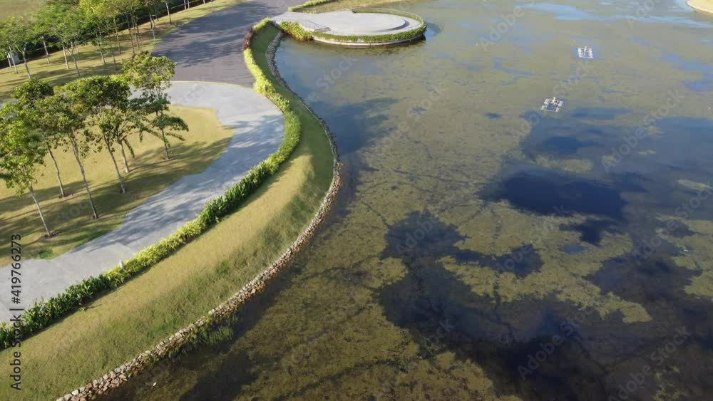 Panorama aerial view dry pond in the park Panorama aerial view dry pond in the park