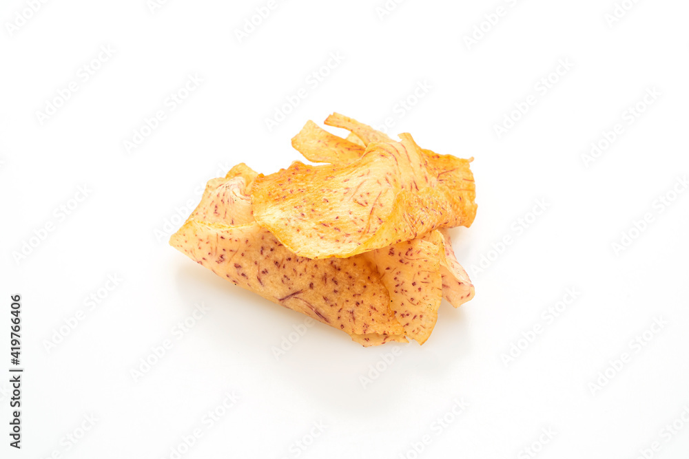 taro chips on white background taro chips on white background