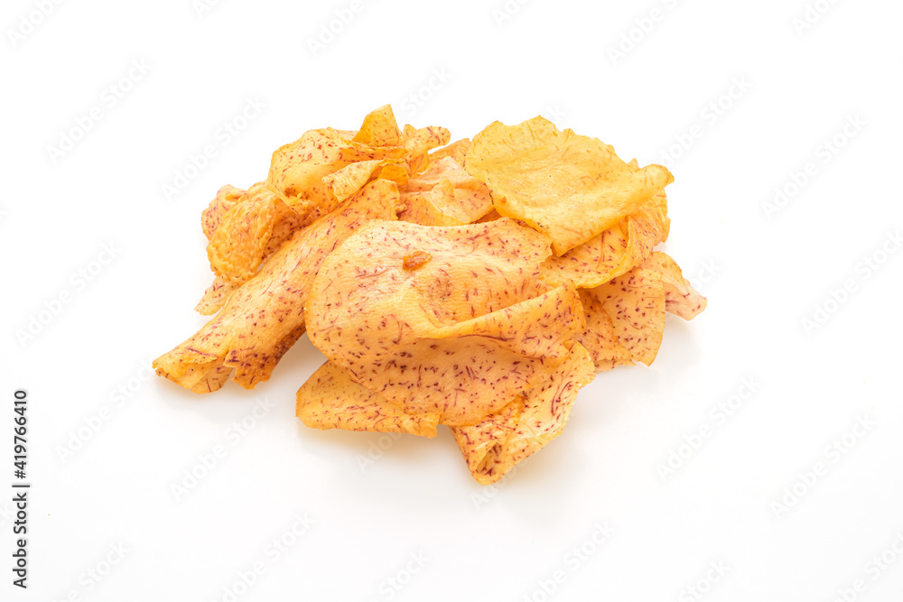 taro chips on white background taro chips on white background