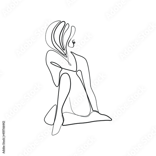 Woman body abstract silhouette, continuous line drawing, small tattoo, print for clothes, emblem or logo design for spa or beauty salon, cosmetics, isolated vector illustration.
