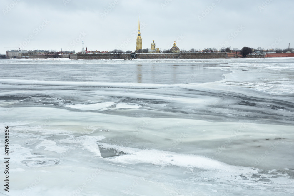 Melting ice on the Neva River.