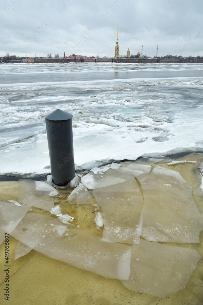 Melting ice on the Neva River.