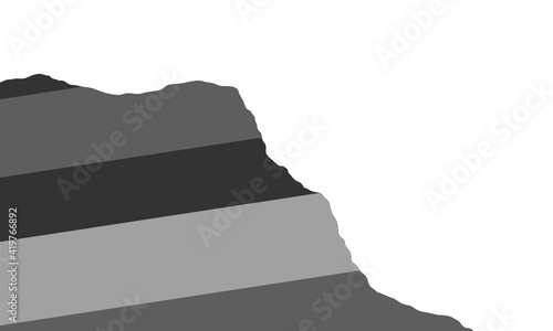 Sedimentary rock slope. Grey dipping layered outcrop. Geologic cross section