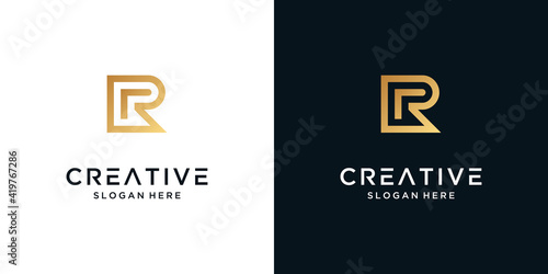 Golden letter R logo design business