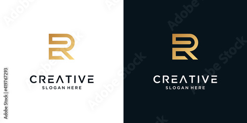 Abstract letter R logo design luxury