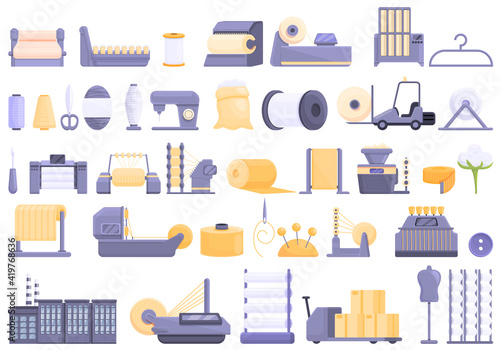 Thread production icons set. Cartoon set of thread production vector icons for web design