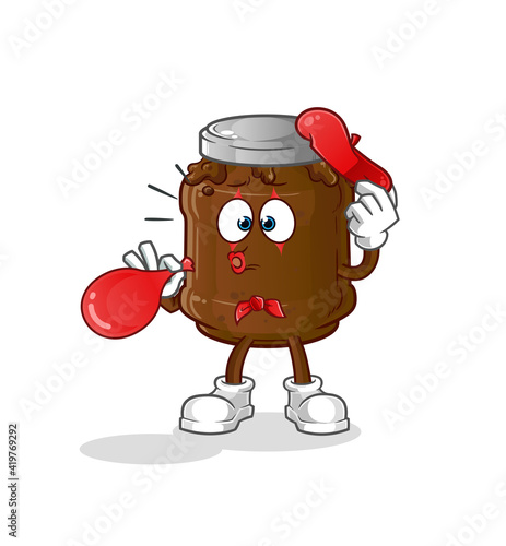 chocolate jam pantomime blowing balloon. cartoon mascot vector