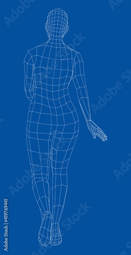 Wireframe walking woman. Vector
