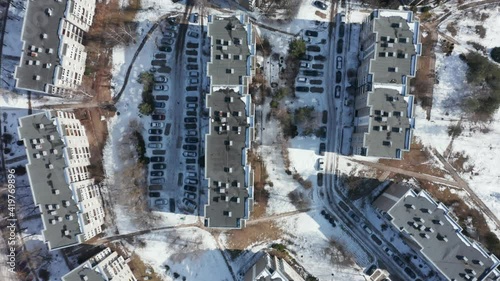 Residential Apartment Buildings Block of Flats of Soviet Period Aerial Drone Top View in Vilnius photo