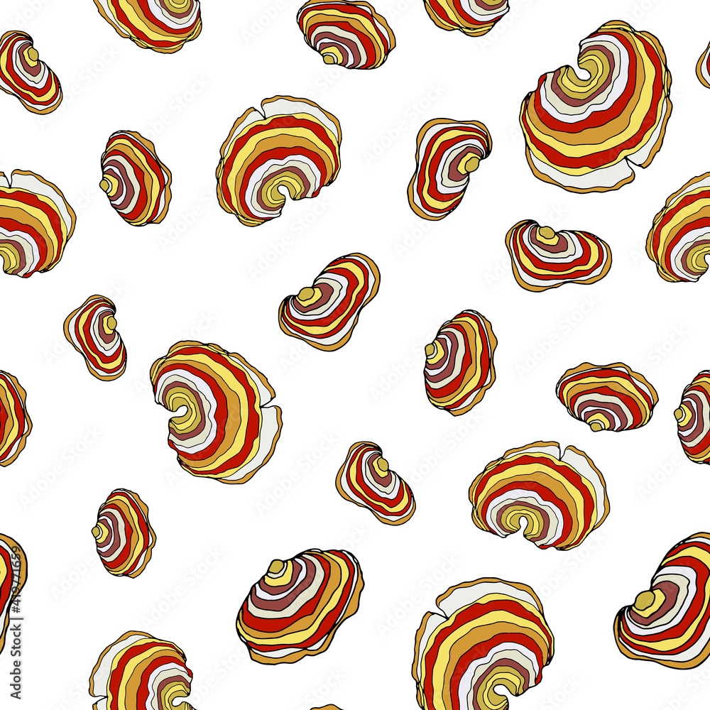 Seamless pattern with turkey tail mushroom