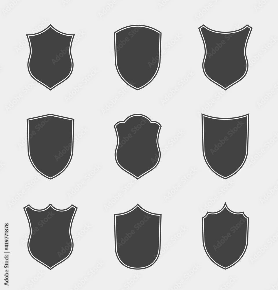 Flat Clip art Design Elements. Set of Vector set of Shield Silhouette. Different Coat Arms signs