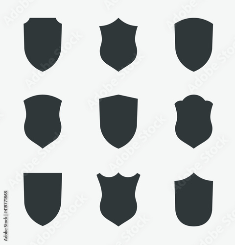 Flat Clip art Design Elements. Set of Vector set of Shield Silhouette. Different Coat Arms signs