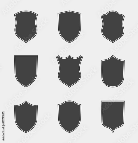Flat Clip art Design Elements. Set of Vector set of Shield Silhouette. Different Coat Arms signs photo
