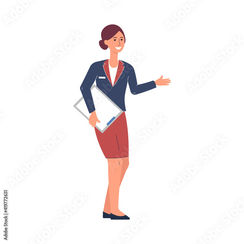 Restaurant manager or hostess female character flat vector illustration isolated.