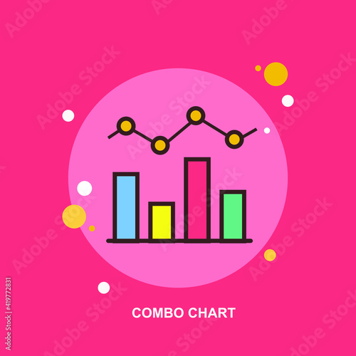 combo bar graph and line graph chart with red blue yellow green flat concept design