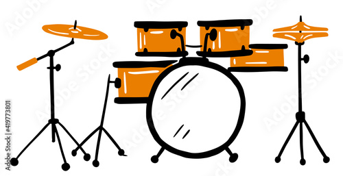 Vector hand-drawn illustration of a drum kit. isolated on white. drum, doodle style. hand drawing