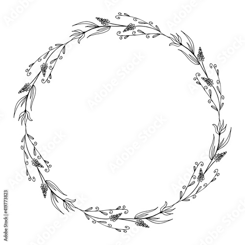 Hand drawn wreath set made in vector. Leaves, flowers and berries garlands. floral design.