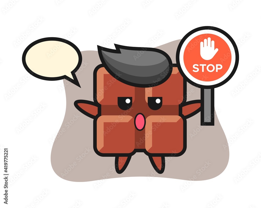Chocolate bar character illustration holding a stop sign Chocolate bar character illustration holding a stop sign