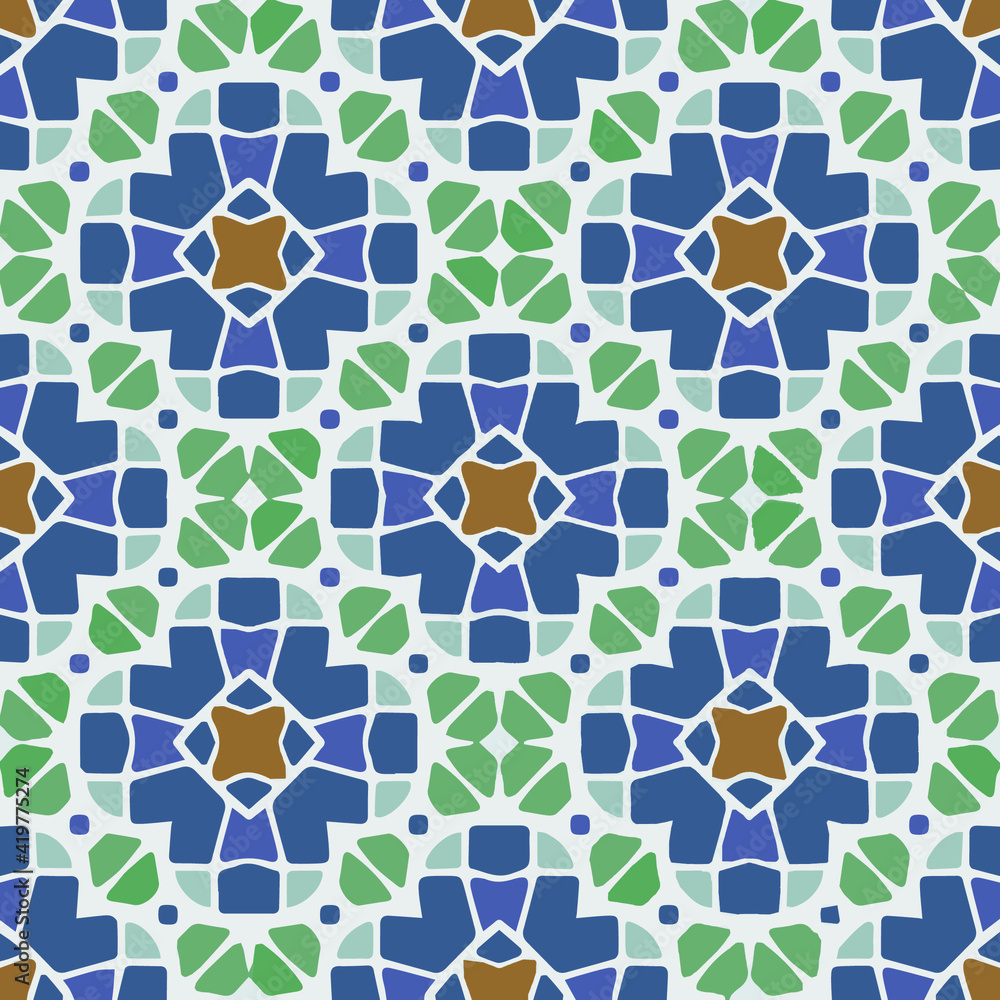 Seamless pattern with symmetric geometric ornament. Seamless pattern with symmetric geometric ornament.