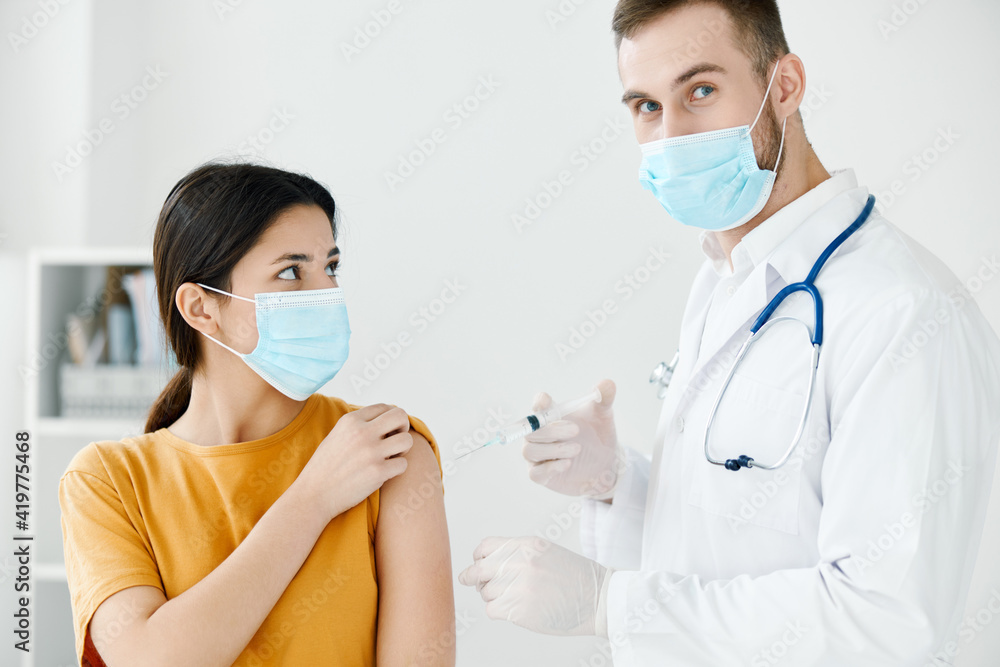 doctor and patient vaccination protective gloves laboratory injection doctor and patient vaccination protective gloves laboratory injection