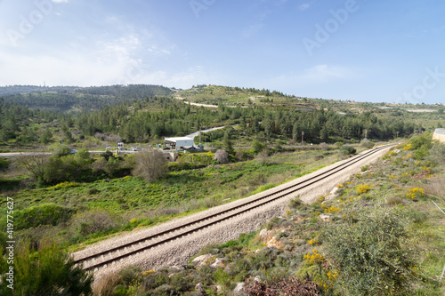 The railroad tracks of the Israel Railways in the Jerusalem Forest, near the Ein Yael checkpoint