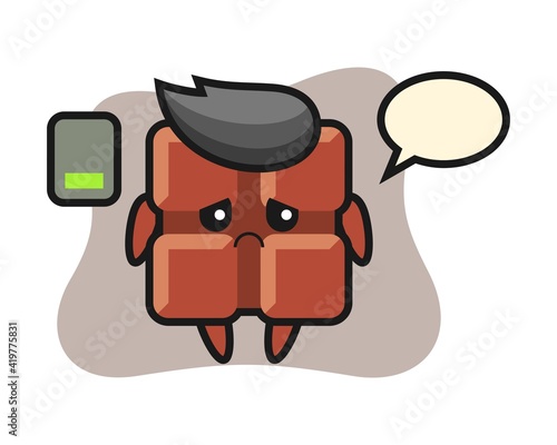 Chocolate bar mascot character doing a tired gesture