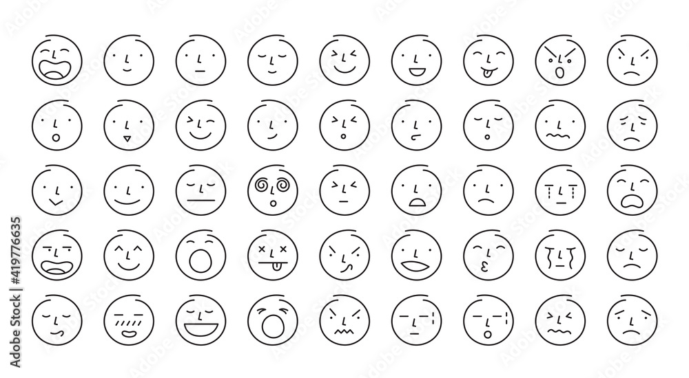 People Face Emoticon Single Line Set, Various Emotion and Feeling People Face Emoticon Single Line Set, Various Emotion and Feeling