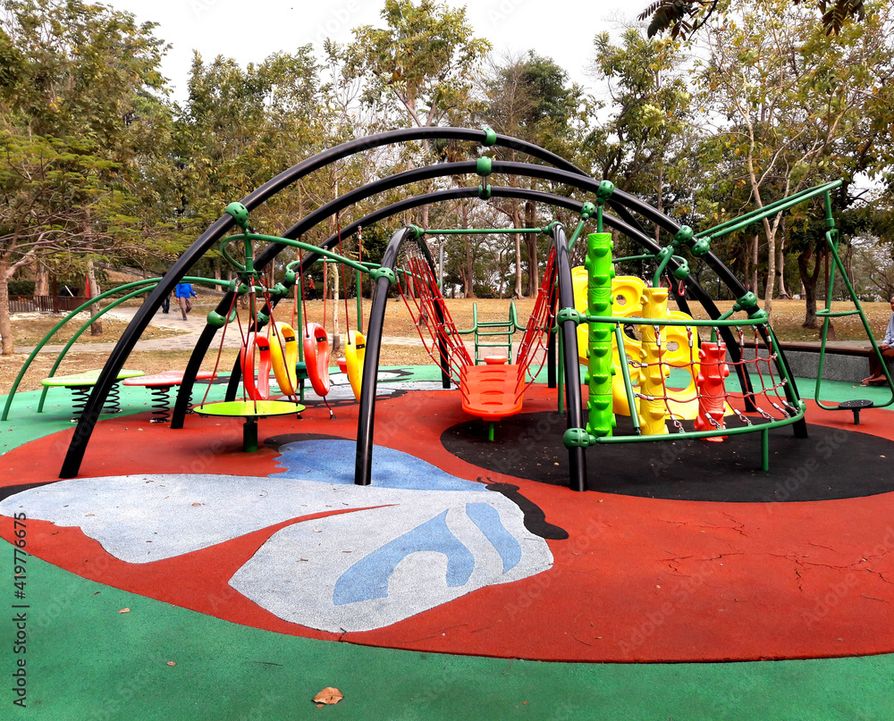 Rubber floor. Children's playground equipment playground paved on the surface of the EPDM sports