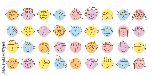 Various and Different Kids Face Single Line Set,  Various Emotion and Feeling