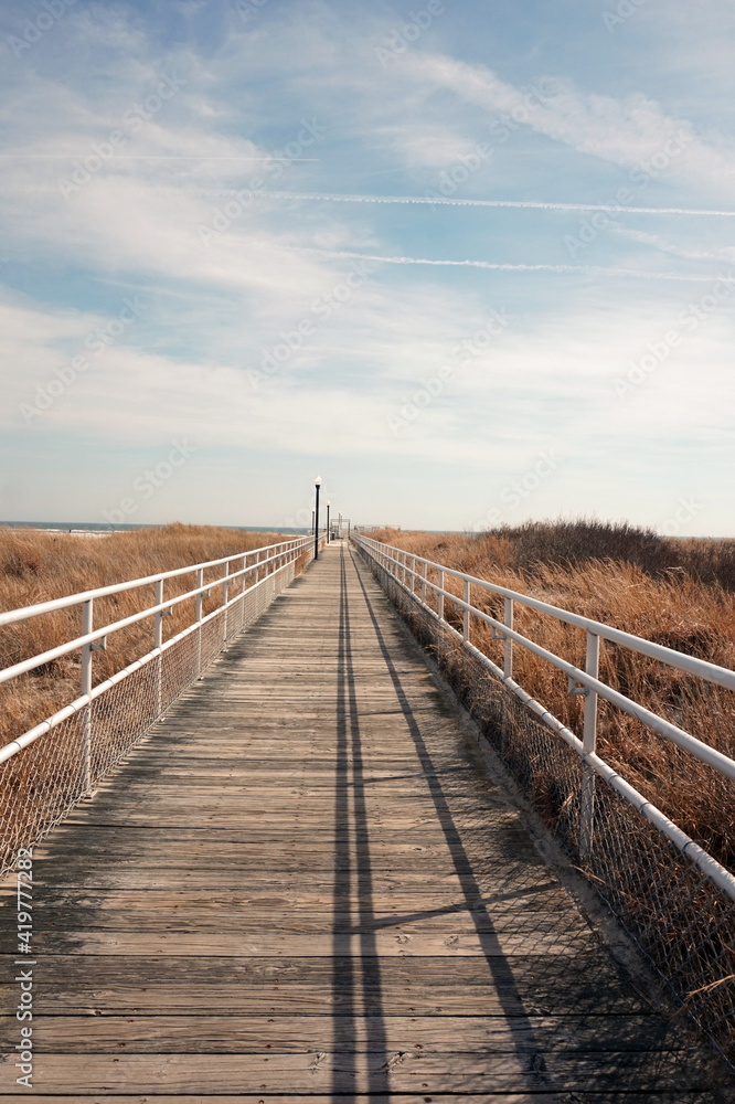 Pedestrian Pier in the Dunes at the Beach on a Sunny Day