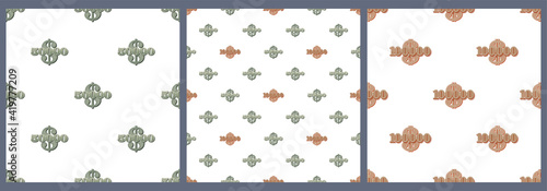 Set of economic seamless patterns. Symbol of 50000 and 100000 dollars staggered on a white background. Fifty thousand and one hundred thousand