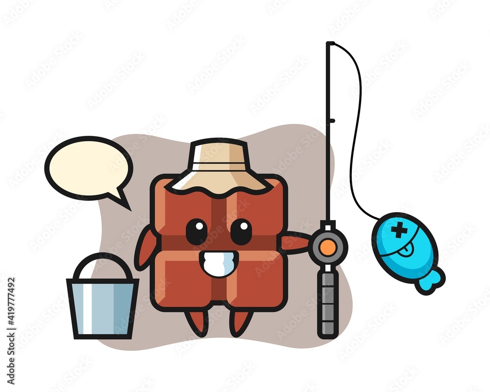 Mascot character of chocolate bar as a fisherman Mascot character of chocolate bar as a fisherman