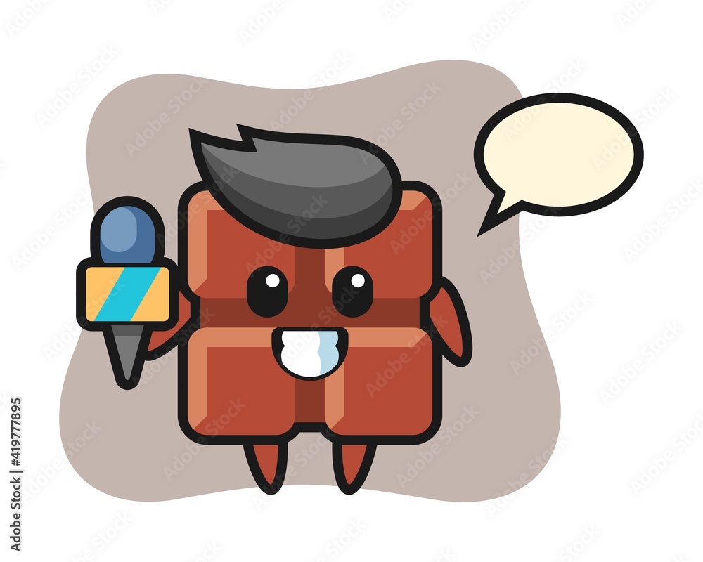 Naklejka premium Character mascot of chocolate bar as a news reporter