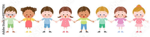 手を繋ぐ色々な国の子供達
