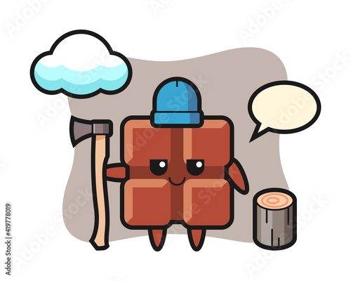 Character cartoon of chocolate bar as a woodcutter