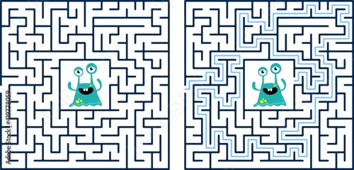 Education maze or labyrinth for children with turtle happy, white, route