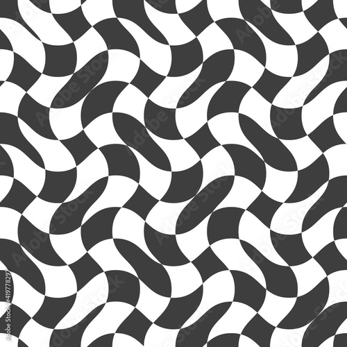 Wavy checkered seamless pattern. Abstract twisted background
