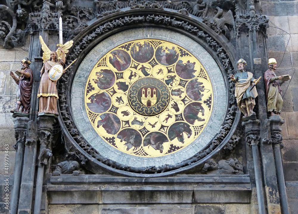 Famous astronomical tower clock in old town square of Prague. Czech Republic