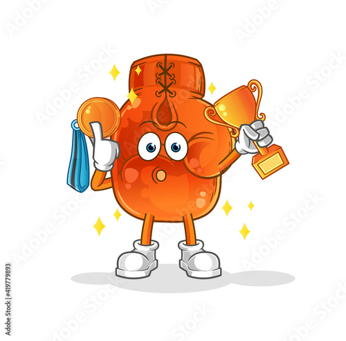 boxing glove winner with trophie. cartoon character
